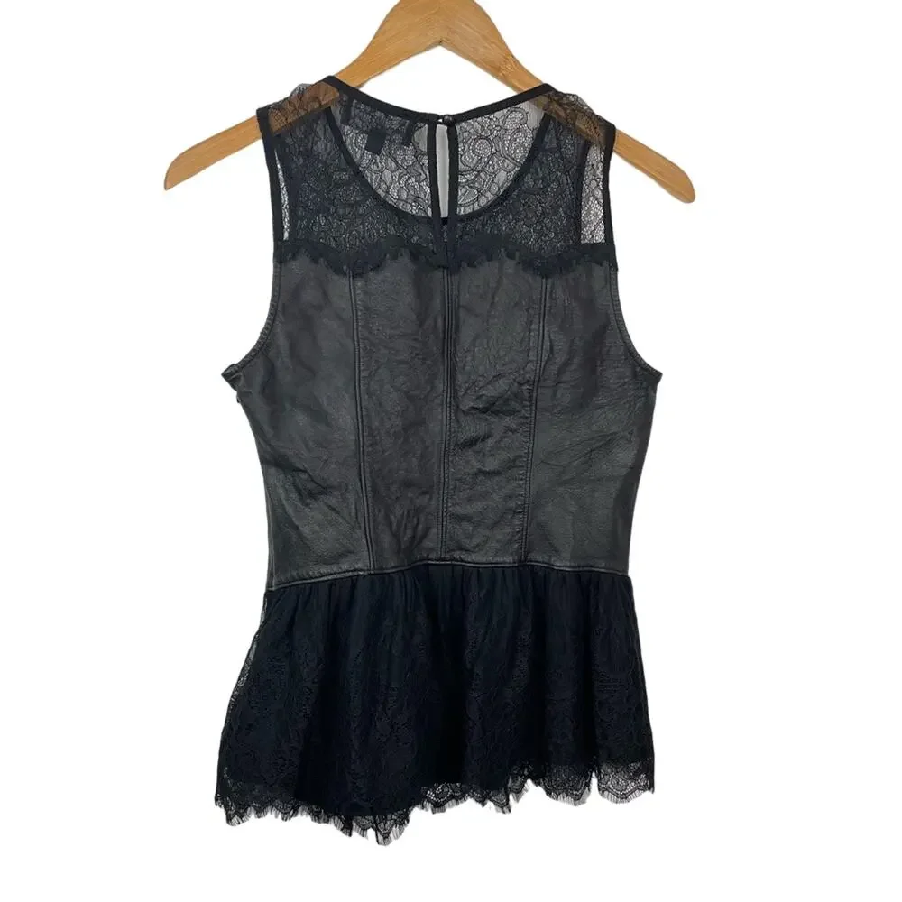 PJK | Italian Leather Lace Tank Top Black S